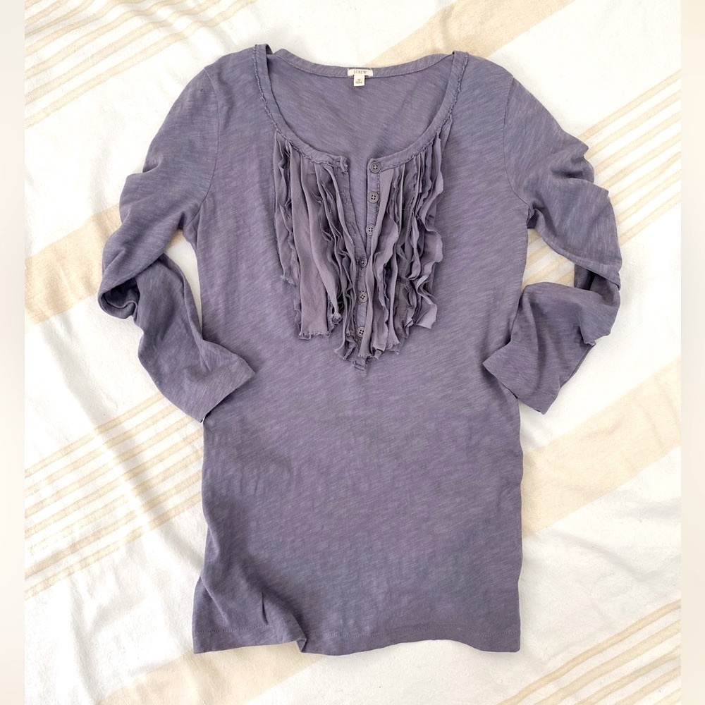 J. Crew Texture Rich Tuxedo Ribbon Henley in Orchid Shadow SZ SM